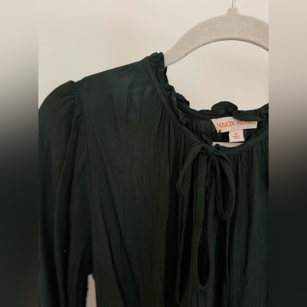 Dark green front tie dress with quarter sleeve